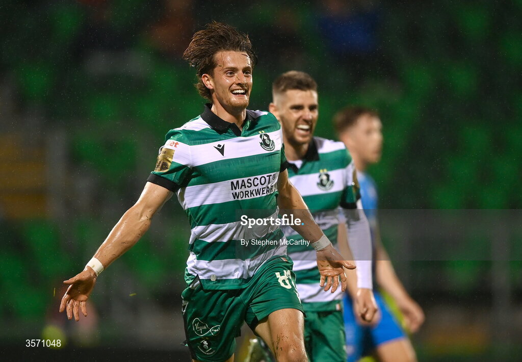18 September 2026; John McGovern of Shamrock Rovers celebrates after scoring his side's third goal during the SSE Airtricity Men’s Premier Division match between Shamrock Rovers and Waterford at Tallaght Stadium in Dublin. Photo by Stephen McCarthy/Sportsfile