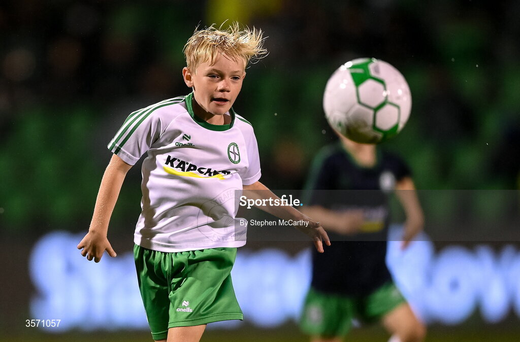 18 September 2026; Conor McGregor Junior of Straffan AFC takes part in a half-time exhibition match during the SSE Airtricity Men’s Premier Division match between Shamrock Rovers and Waterford at Tallaght Stadium in Dublin. Photo by Stephen McCarthy/Sportsfile