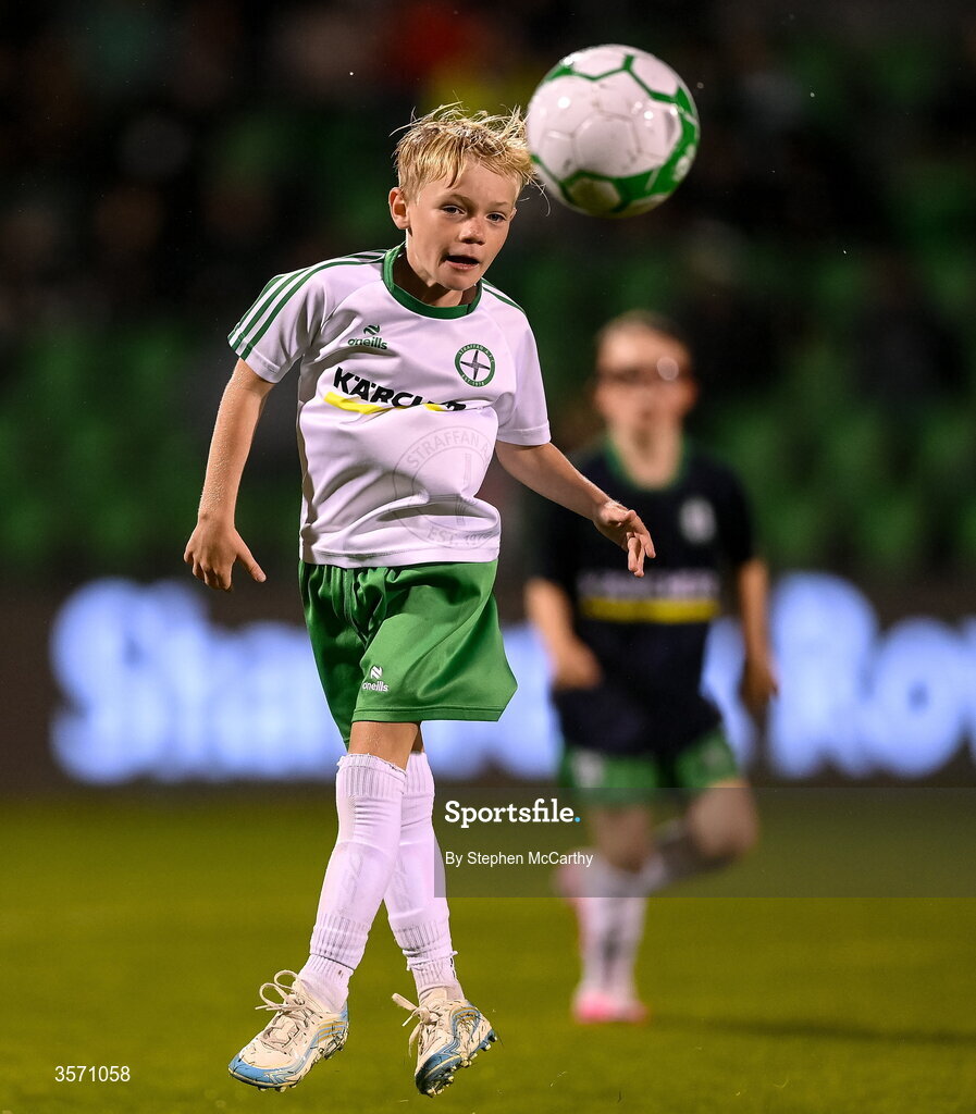 18 September 2026; Conor McGregor Junior of Straffan AFC takes part in a half-time exhibition match during the SSE Airtricity Men’s Premier Division match between Shamrock Rovers and Waterford at Tallaght Stadium in Dublin. Photo by Stephen McCarthy/Sportsfile