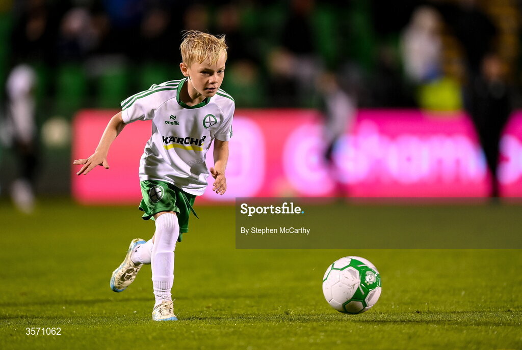 18 September 2026; Conor McGregor Junior of Straffan AFC takes part in a half-time exhibition match during the SSE Airtricity Men’s Premier Division match between Shamrock Rovers and Waterford at Tallaght Stadium in Dublin. Photo by Stephen McCarthy/Sportsfile