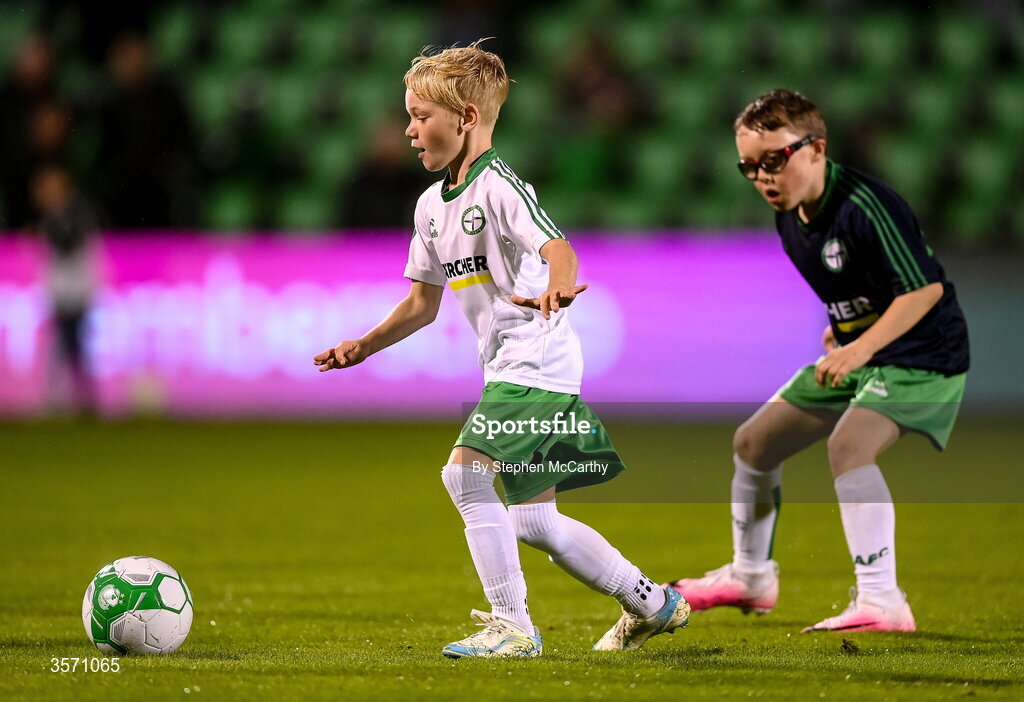 18 September 2026; Conor McGregor Junior of Straffan AFC takes part in a half-time exhibition match during the SSE Airtricity Men’s Premier Division match between Shamrock Rovers and Waterford at Tallaght Stadium in Dublin. Photo by Stephen McCarthy/Sportsfile
