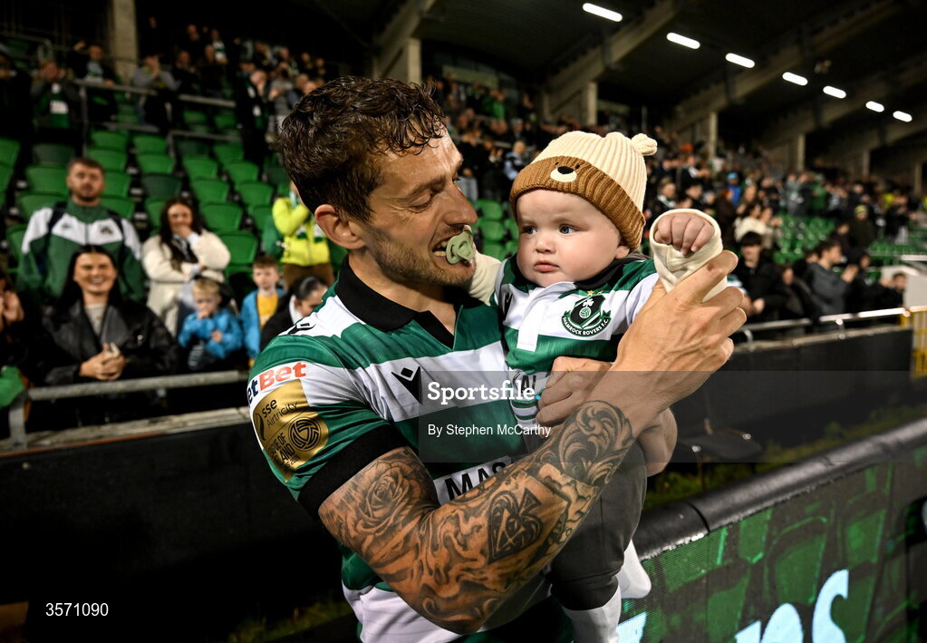 18 September 2026; Lee Grace of Shamrock Rovers and his son Kai after the SSE Airtricity Men’s Premier Division match between Shamrock Rovers and Waterford at Tallaght Stadium in Dublin. Photo by Stephen McCarthy/Sportsfile