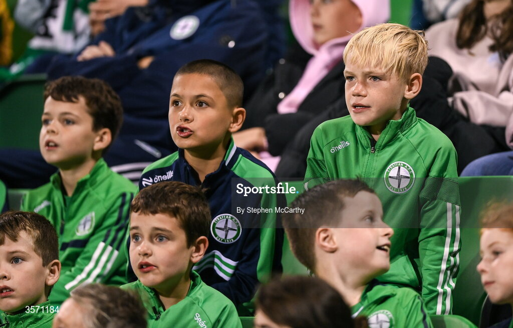 18 September 2026; Conor McGregor Junior, right, of Straffan AFC before taking part in a half-time exhibition match during the SSE Airtricity Men’s Premier Division match between Shamrock Rovers and Waterford at Tallaght Stadium in Dublin. Photo by Stephen McCarthy/Sportsfile