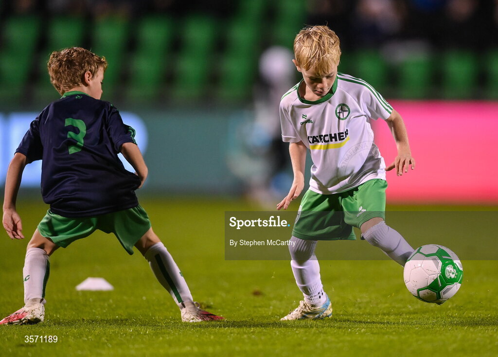 18 September 2026; Conor McGregor Junior of Straffan AFC takes part in a half-time exhibition match during the SSE Airtricity Men’s Premier Division match between Shamrock Rovers and Waterford at Tallaght Stadium in Dublin. Photo by Stephen McCarthy/Sportsfile