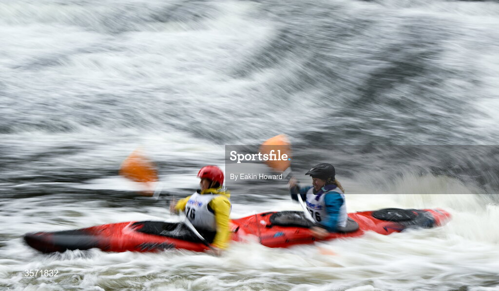 19 September 2026; Sinead Ryan and Claire Robinson of Poulaphouca Paddlers competes in the Touring  Double  T2 event during the 65th International Liffey Descent at The K Club in Straffan, Kildare. Photo by Eakin Howard/Sportsfile