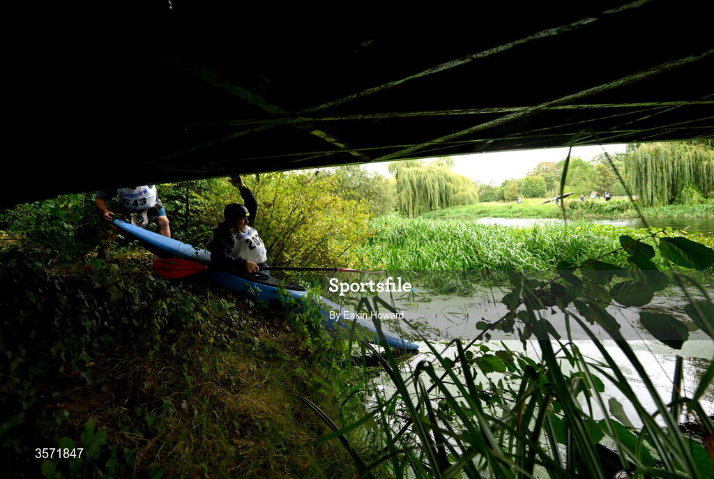 19 September 2026; Peter Murphy of Irish Canoe Union, competing in the K1 Class C +49 event, slips into the water before the 65th International Liffey Descent at The K Club in Straffan, Kildare. Photo by Eakin Howard/Sportsfile