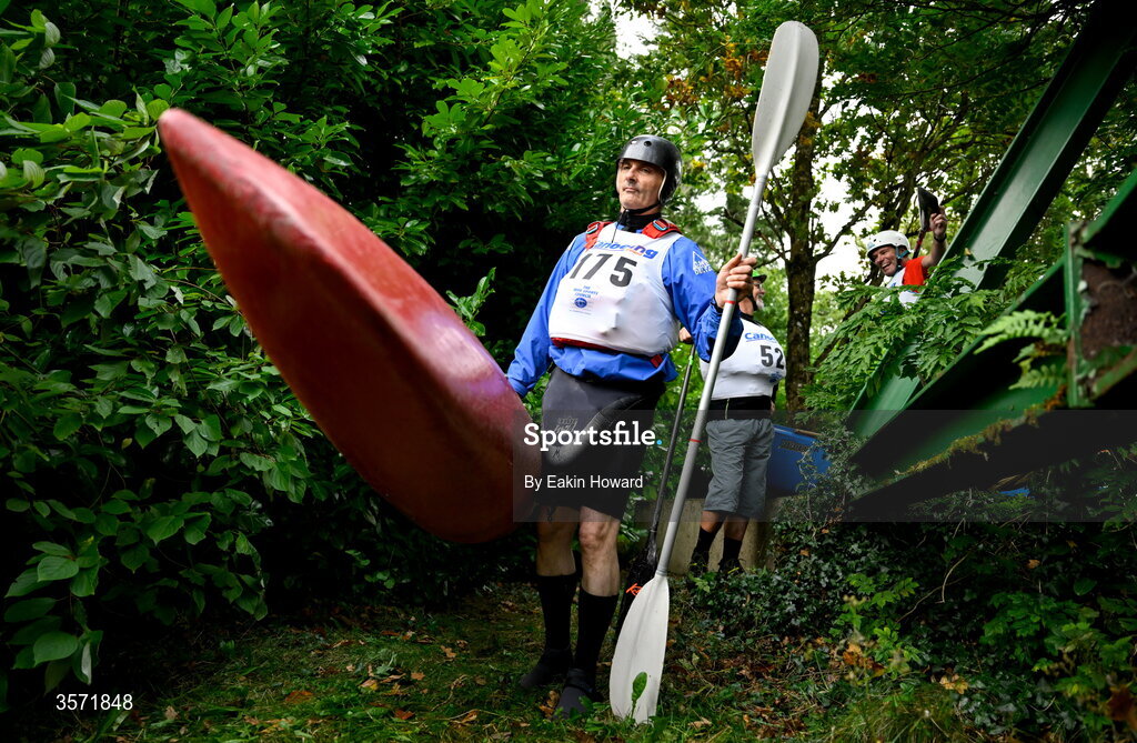 19 September 2026; Malcolm Blowers of Meridian Canoe Club, competing in the K1 B event, waits to put in the water before the 65th International Liffey Descent at The K Club in Straffan, Kildare. Photo by Eakin Howard/Sportsfile