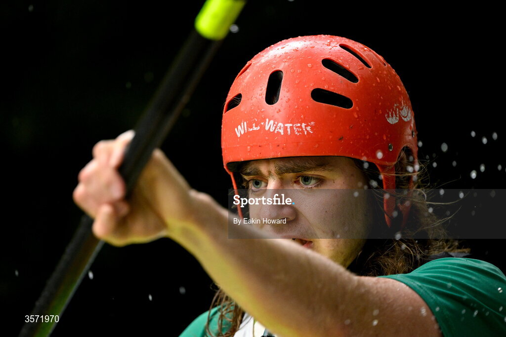19 September 2026; Naoise Heneghan of Celbridge Paddlers Canoe Club competes in the Junior Classes  over 16 K1A event during the 65th International Liffey Descent at Sluice Weir in Lucan, Dublin. Photo by Eakin Howard/Sportsfile