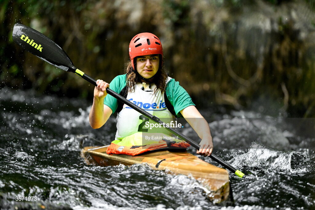 19 September 2026; Naoise Heneghan of Celbridge Paddlers Canoe Club competes in the Junior Classes  over 16 K1A event during the 65th International Liffey Descent at Sluice Weir in Lucan, Dublin. Photo by Eakin Howard/Sportsfile