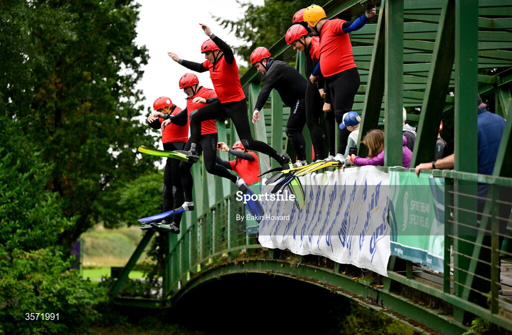 19 September 2026; The Swift Water Rescue Team jumps in the river before the 65th International Liffey Descent at The K Club in Straffan, Kildare. Photo by Eakin Howard/Sportsfile