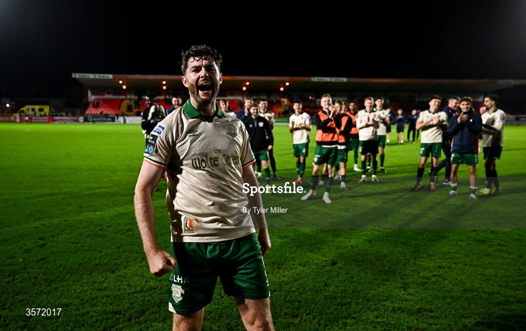 19 September 2026; Aidan Keena of St Patrick's Athletic celebrates after the SSE Airtricity Men’s Premier Division match between Sligo Rovers and St Patrick's Athletic at The Showgrounds in Sligo. Photo by Tyler Miller/Sportsfile