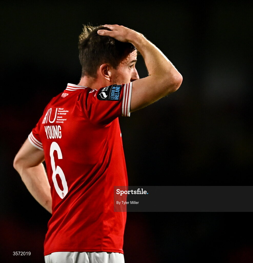 19 September 2026; Luke Young of Sligo Rovers reacts after the SSE Airtricity Men’s Premier Division match between Sligo Rovers and St Patrick's Athletic at The Showgrounds in Sligo. Photo by Tyler Miller/Sportsfile