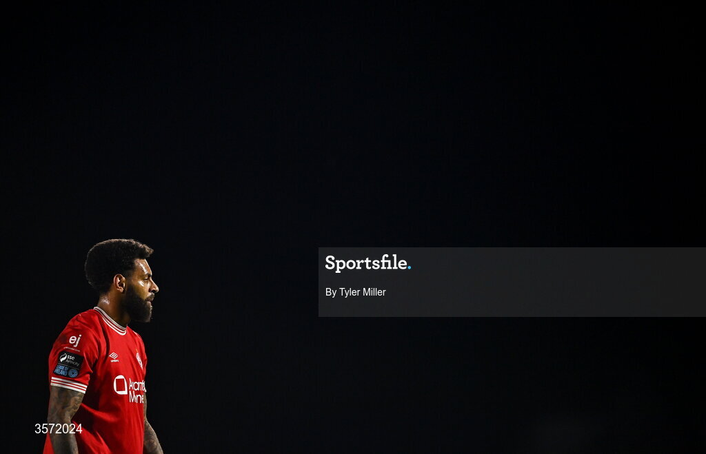 19 September 2026; Kaiyne Woolery of Sligo Rovers reacts during the SSE Airtricity Men’s Premier Division match between Sligo Rovers and St Patrick's Athletic at The Showgrounds in Sligo. Photo by Tyler Miller/Sportsfile