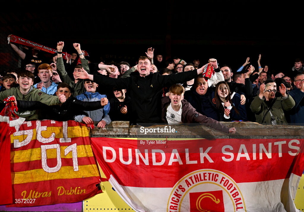 19 September 2026; St Patrick's Athletic supporters after the SSE Airtricity Men’s Premier Division match between Sligo Rovers and St Patrick's Athletic at The Showgrounds in Sligo. Photo by Tyler Miller/Sportsfile