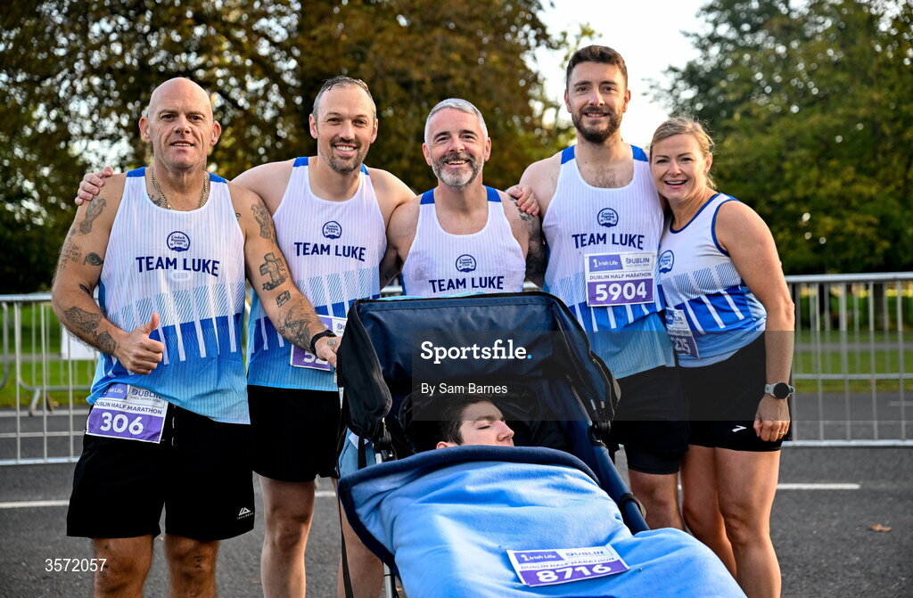 20 September 2026; Team Luke before participating in the 2026 Irish Life Dublin Half Marathon, which took place on Sunday 20th September in Phoenix Park, marking the final event of the 2026 Irish Life Dublin Race Series. Photo by Sam Barnes/Sportsfile