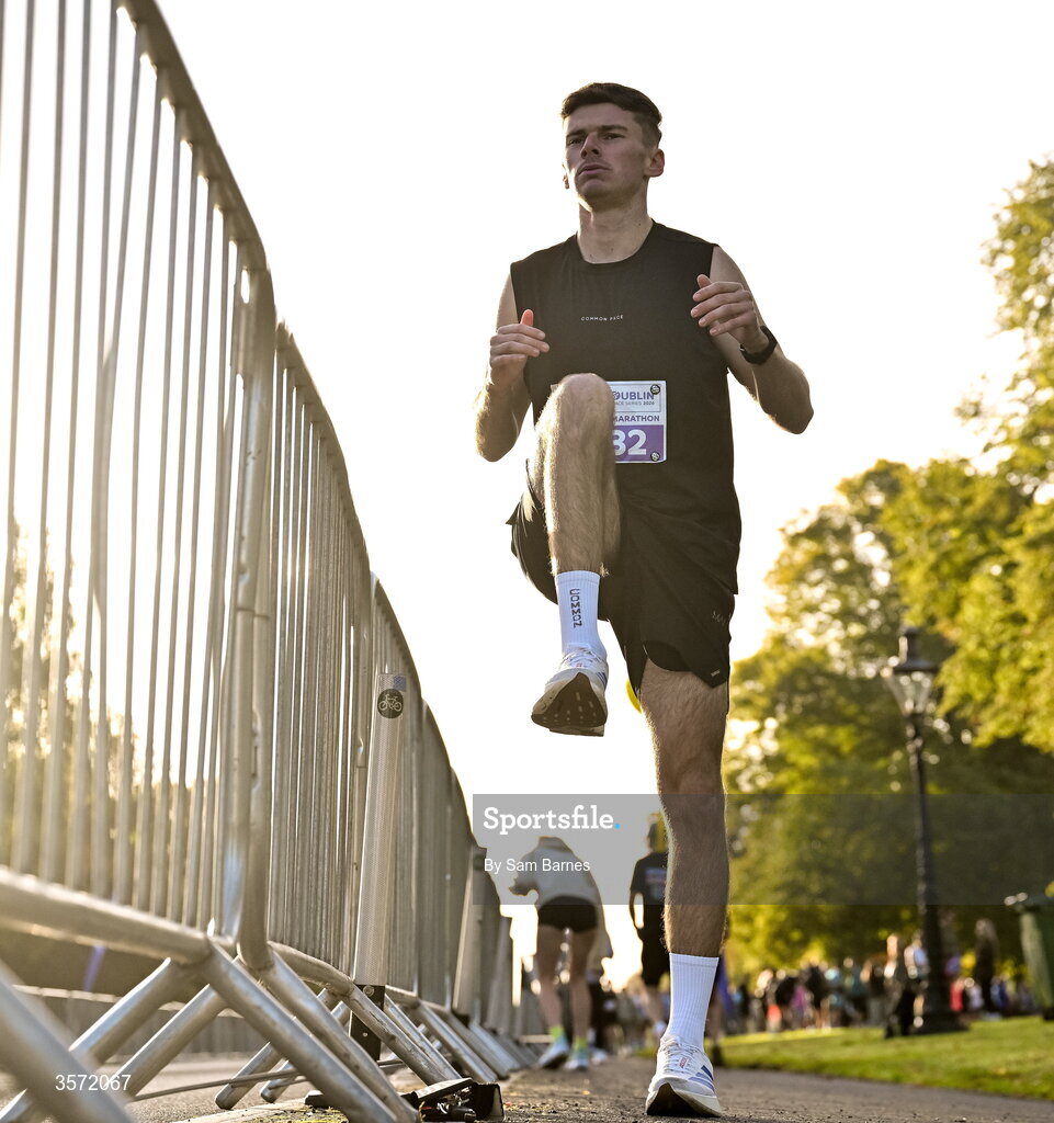 20 September 2026; Oran Martin from Dublin warms-up before the 2026 Irish Life Dublin Half Marathon, which took place on Sunday 20th September in Phoenix Park, marking the final event of the 2026 Irish Life Dublin Race Series. Photo by Sam Barnes/Sportsfile
