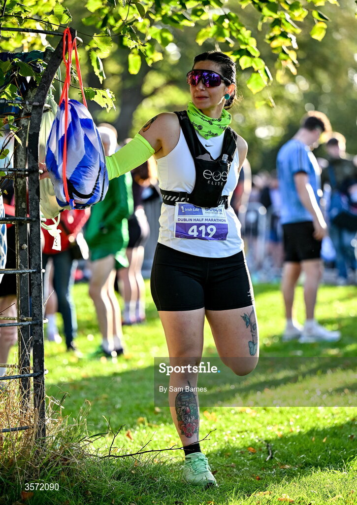 20 September 2026; Larissa Miiller from Dublin stretches before the 2026 Irish Life Dublin Half Marathon, which took place on Sunday 20th September in Phoenix Park, marking the final event of the 2026 Irish Life Dublin Race Series. Photo by Sam Barnes/Sportsfile