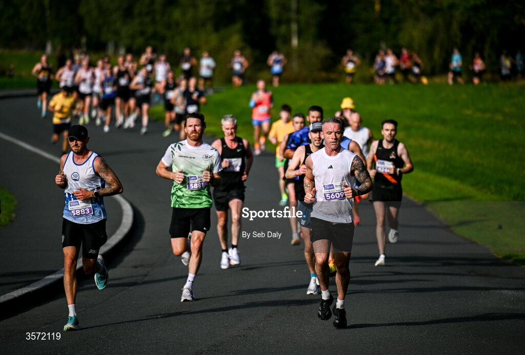 20 September 2026; Runners, including Brian Mc Cormack from Dublin, 5609, on Military Road during the 2026 Irish Life Dublin Half Marathon, which took place on Sunday 20th September in Phoenix Park, marking the final event of the 2026 Irish Life Dublin Race Series. Photo by Seb Daly/Sportsfile