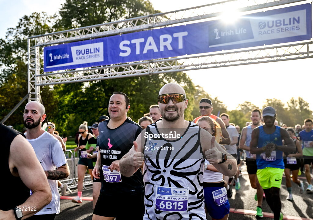 20 September 2026; Lee Finnegan from Dublin, 6815, during the 2026 Irish Life Dublin Half Marathon, which took place on Sunday 20th September in Phoenix Park, marking the final event of the 2026 Irish Life Dublin Race Series. Photo by Sam Barnes/Sportsfile