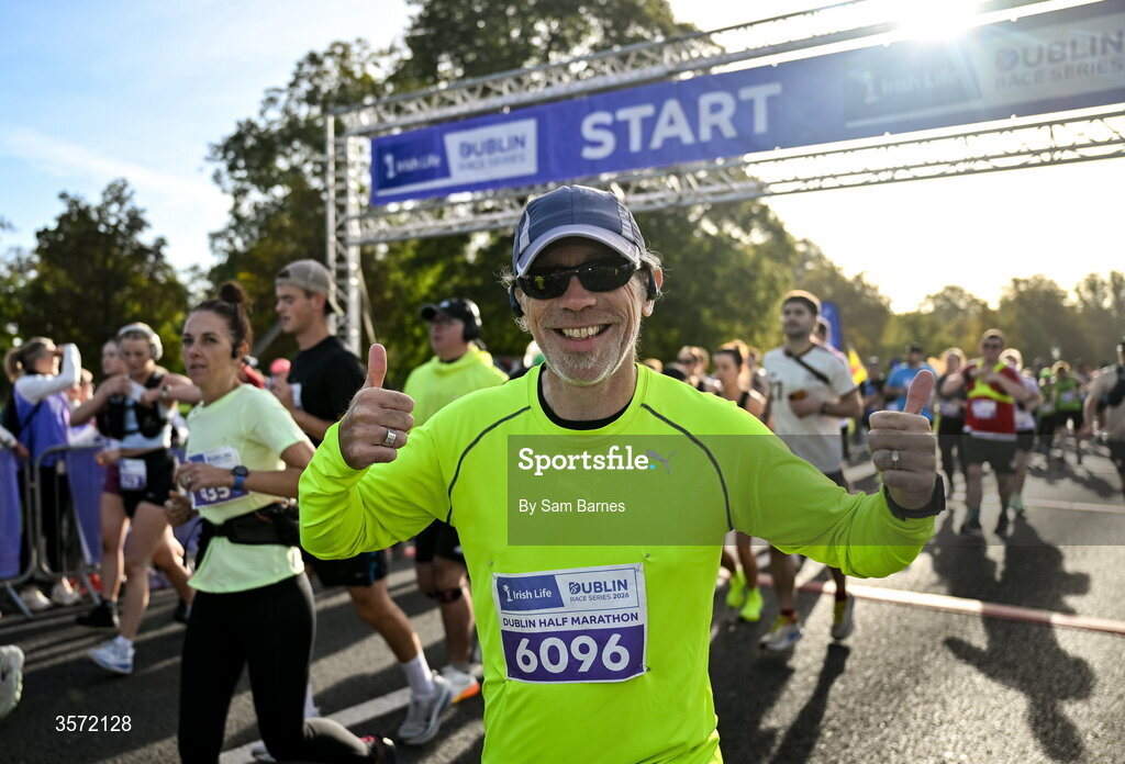 20 September 2026; David Gilroy from Dublin pictured during the 2026 Irish Life Dublin Half Marathon, which took place on Sunday 20th September in Phoenix Park, marking the final event of the 2026 Irish Life Dublin Race Series. Photo by Sam Barnes/Sportsfile