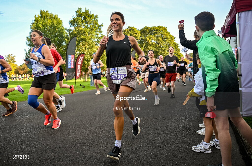 20 September 2026; Lucia Cerrada Lastra from Dublin pictured during the 2026 Irish Life Dublin Half Marathon, which took place on Sunday 20th September in Phoenix Park, marking the final event of the 2026 Irish Life Dublin Race Series. Photo by Sam Barnes/Sportsfile