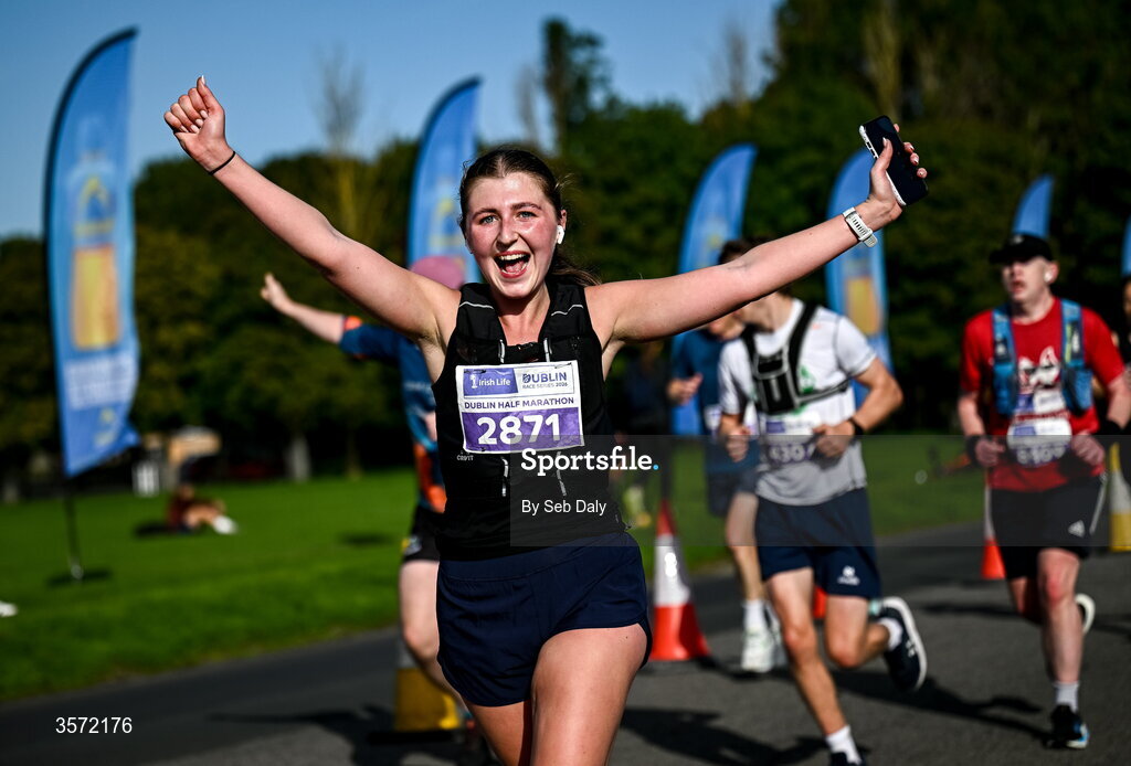 20 September 2026; Maeve Lydon from Dublin pictured during the 2026 Irish Life Dublin Half Marathon, which took place on Sunday 20th September in Phoenix Park, marking the final event of the 2026 Irish Life Dublin Race Series. Photo by Seb Daly/Sportsfile