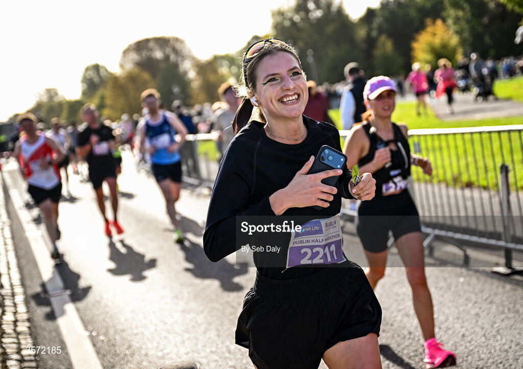 20 September 2026; Alyona Ribeiro from Cork pictured during the 2026 Irish Life Dublin Half Marathon, which took place on Sunday 20th September in Phoenix Park, marking the final event of the 2026 Irish Life Dublin Race Series. Photo by Seb Daly/Sportsfile