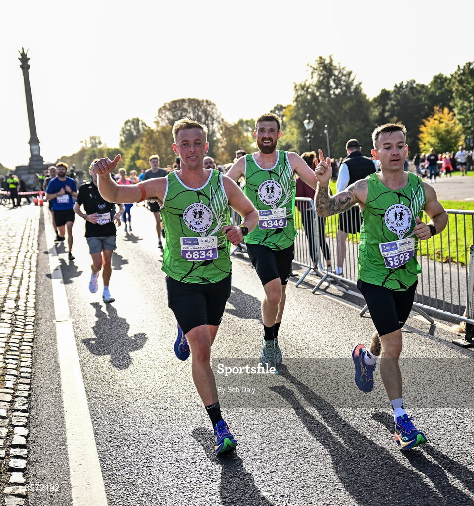 20 September 2026; Runners, from left, Darragh O'Callaghan from Dublin, Craig Mc Donnell from Dublin and Karl Smith from Dublin during the 2026 Irish Life Dublin Half Marathon, which took place on Sunday 20th September in Phoenix Park, marking the final event of the 2026 Irish Life Dublin Race Series. Photo by Seb Daly/Sportsfile