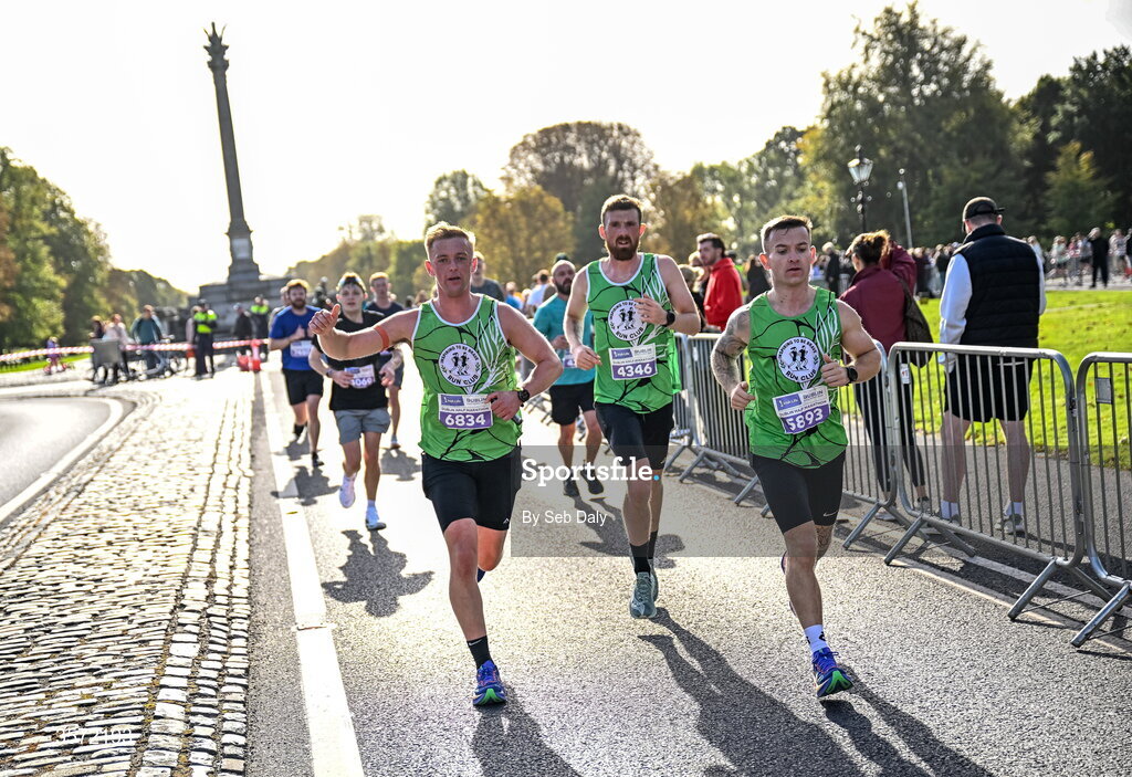 20 September 2026; Runners, from left, Darragh O'Callaghan from Dublin, Craig Mc Donnell from Dublin and Karl Smith from Dublin during the 2026 Irish Life Dublin Half Marathon, which took place on Sunday 20th September in Phoenix Park, marking the final event of the 2026 Irish Life Dublin Race Series. Photo by Seb Daly/Sportsfile