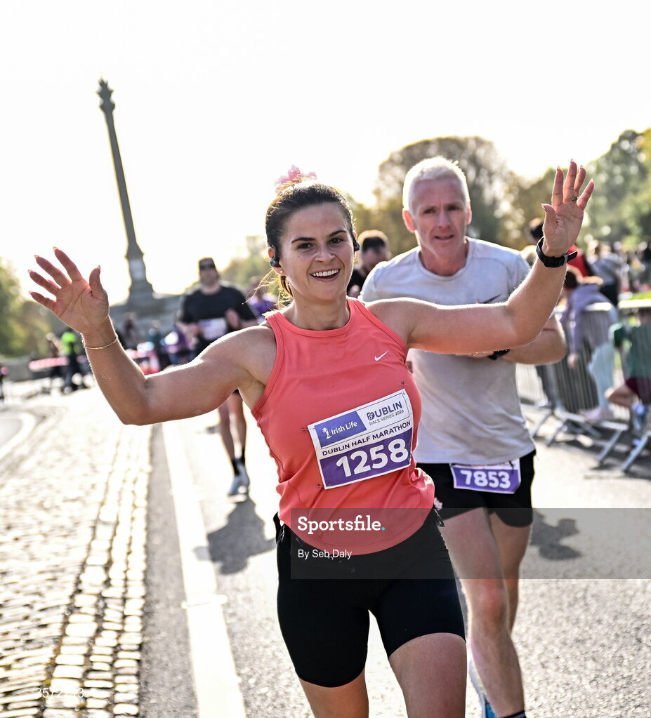 20 September 2026; Janine Merriman from Dublin pictured during the 2026 Irish Life Dublin Half Marathon, which took place on Sunday 20th September in Phoenix Park, marking the final event of the 2026 Irish Life Dublin Race Series. Photo by Seb Daly/Sportsfile