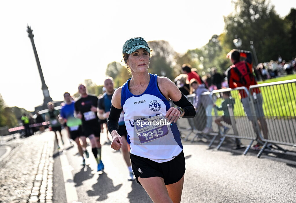 20 September 2026; Helen Barry from Dublin pictured during the 2026 Irish Life Dublin Half Marathon, which took place on Sunday 20th September in Phoenix Park, marking the final event of the 2026 Irish Life Dublin Race Series. Photo by Seb Daly/Sportsfile