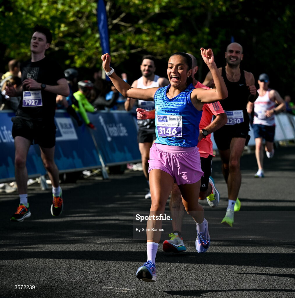20 September 2026; Elena Livingstone from Dublin pictured during the 2026 Irish Life Dublin Half Marathon, which took place on Sunday 20th September in Phoenix Park, marking the final event of the 2026 Irish Life Dublin Race Series. Photo by Sam Barnes/Sportsfile