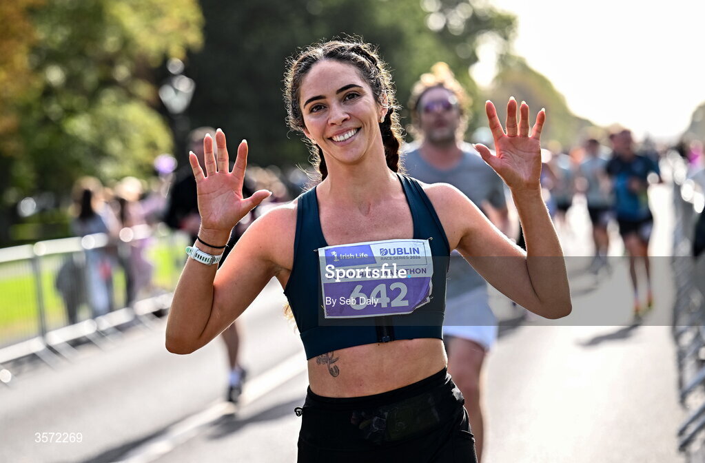 20 September 2026; Juliana Soromenho from Kildare pictured during the 2026 Irish Life Dublin Half Marathon, which took place on Sunday 20th September in Phoenix Park, marking the final event of the 2026 Irish Life Dublin Race Series. Photo by Seb Daly/Sportsfile