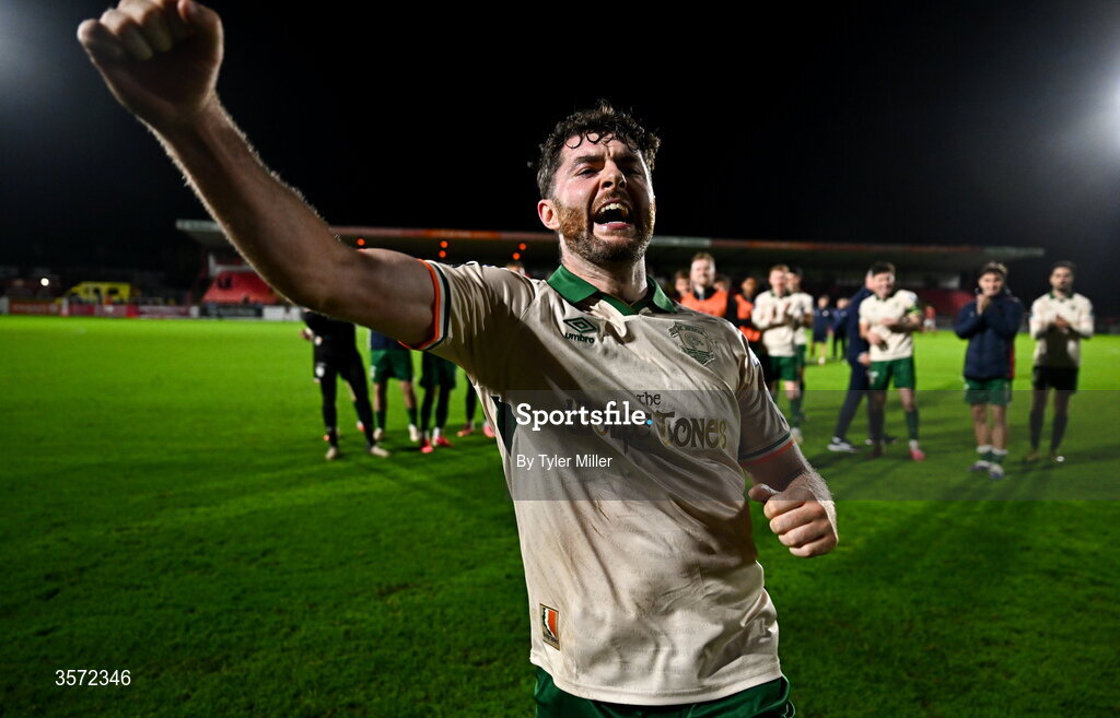 19 September 2026; Aidan Keena of St Patrick's Athletic celebrates after the SSE Airtricity Men’s Premier Division match between Sligo Rovers and St Patrick's Athletic at The Showgrounds in Sligo. Photo by Tyler Miller/Sportsfile