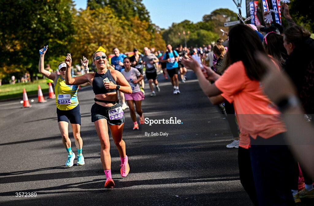 20 September 2026; Noeleen Malone from Louth pictured during the 2026 Irish Life Dublin Half Marathon, which took place on Sunday 20th September in Phoenix Park, marking the final event of the 2026 Irish Life Dublin Race Series. Photo by Seb Daly/Sportsfile