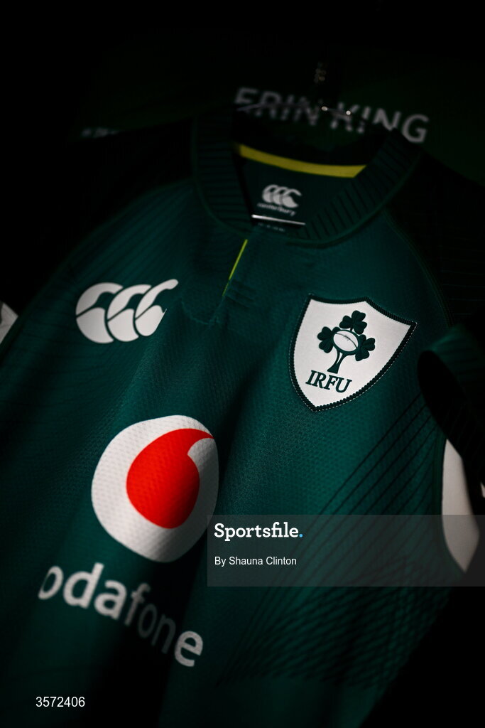 20 September 2026; The jersey of Ireland captain Erin King is seen hanging in the dressing room ahead of the WXV Global Series match between Ireland and USA at Tallaght Stadium in Dublin. Photo by Shauna Clinton/Sportsfile