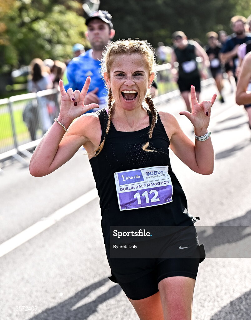 20 September 2026; Christina Griffith from Westmeath pictured during the 2026 Irish Life Dublin Half Marathon, which took place on Sunday 20th September in Phoenix Park, marking the final event of the 2026 Irish Life Dublin Race Series. Photo by Seb Daly/Sportsfile