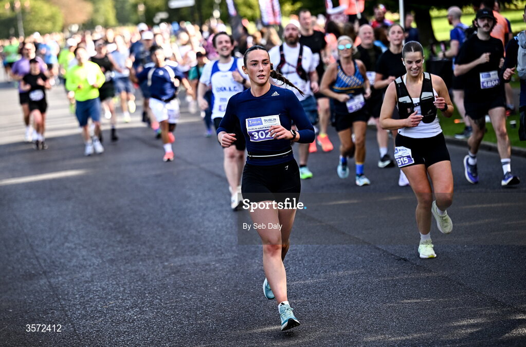 20 September 2026; Leanne Monahan from Dublin pictured during the 2026 Irish Life Dublin Half Marathon, which took place on Sunday 20th September in Phoenix Park, marking the final event of the 2026 Irish Life Dublin Race Series. Photo by Seb Daly/Sportsfile