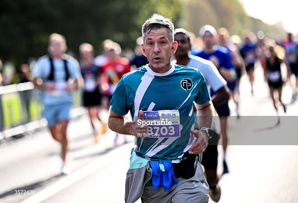 20 September 2026; Stephen Gallagher pictured during the 2026 Irish Life Dublin Half Marathon, which took place on Sunday 20th September in Phoenix Park, marking the final event of the 2026 Irish Life Dublin Race Series. Photo by Seb Daly/Sportsfile