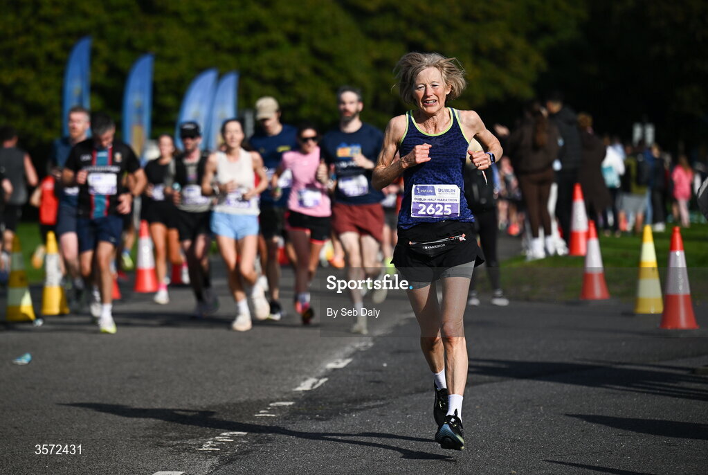 20 September 2026; Mary Gavin from Dublin pictured during the 2026 Irish Life Dublin Half Marathon, which took place on Sunday 20th September in Phoenix Park, marking the final event of the 2026 Irish Life Dublin Race Series. Photo by Seb Daly/Sportsfile