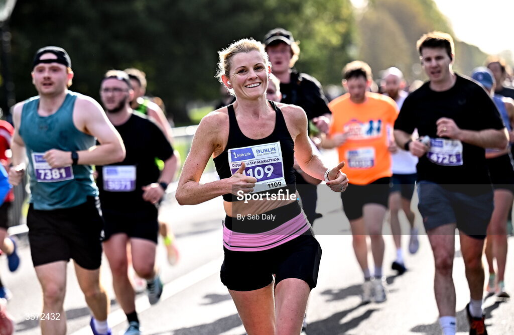 20 September 2026; Niamh Preston from Dublin pictured during the 2026 Irish Life Dublin Half Marathon, which took place on Sunday 20th September in Phoenix Park, marking the final event of the 2026 Irish Life Dublin Race Series. Photo by Seb Daly/Sportsfile