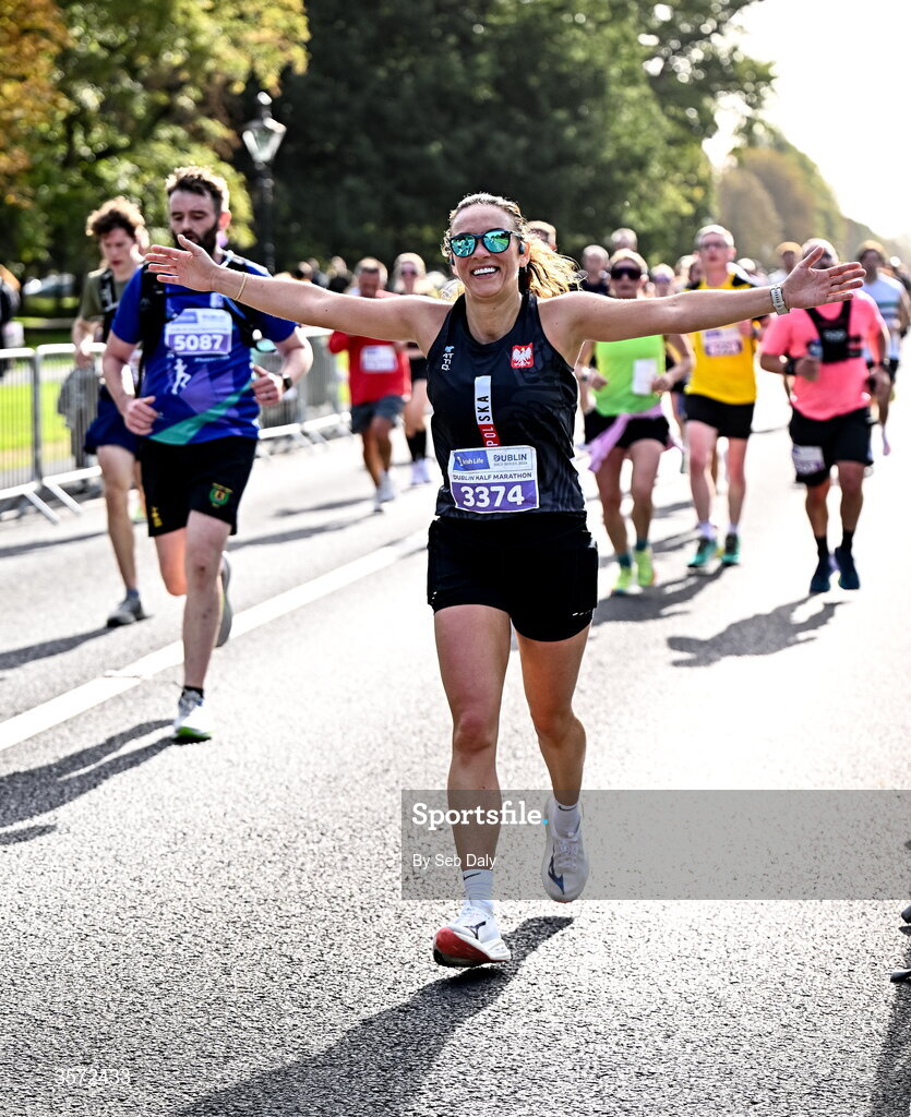 20 September 2026; Anna Adamska from Wicklow pictured during the 2026 Irish Life Dublin Half Marathon, which took place on Sunday 20th September in Phoenix Park, marking the final event of the 2026 Irish Life Dublin Race Series. Photo by Seb Daly/Sportsfile