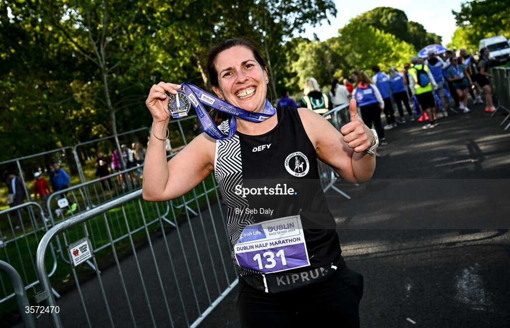 20 September 2026; Catherine Bishop from Louth pictured during the 2026 Irish Life Dublin Half Marathon, which took place on Sunday 20th September in Phoenix Park, marking the final event of the 2026 Irish Life Dublin Race Series. Photo by Seb Daly/Sportsfile