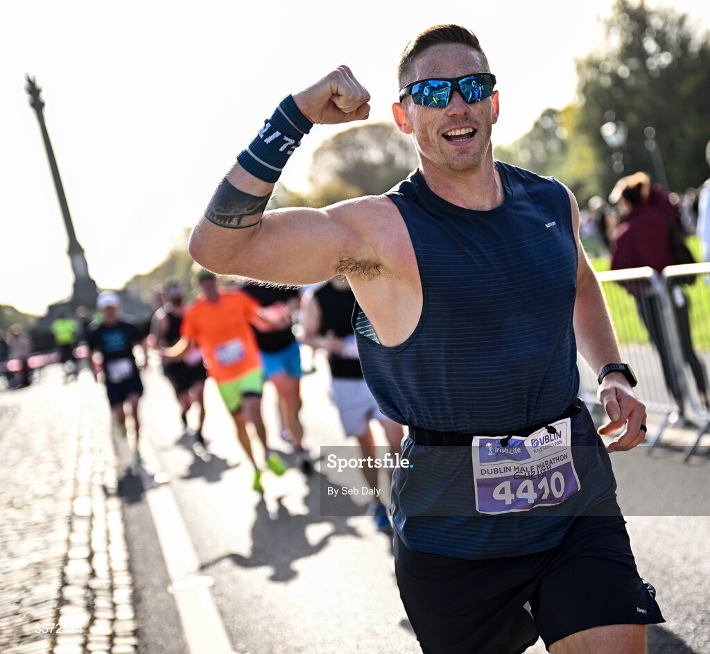 20 September 2026; Christopher Lavelle from Dublin pictured during the 2026 Irish Life Dublin Half Marathon, which took place on Sunday 20th September in Phoenix Park, marking the final event of the 2026 Irish Life Dublin Race Series. Photo by Seb Daly/Sportsfile