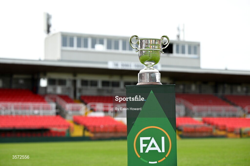20 September 2026; The trophy is seen before the 2026 FAI Intermediate Cup Final between Cobh Wanderers and St Mary's at Munster FA Turners Cross Stadium in Cork. Photo by Eakin Howard/Sportsfile