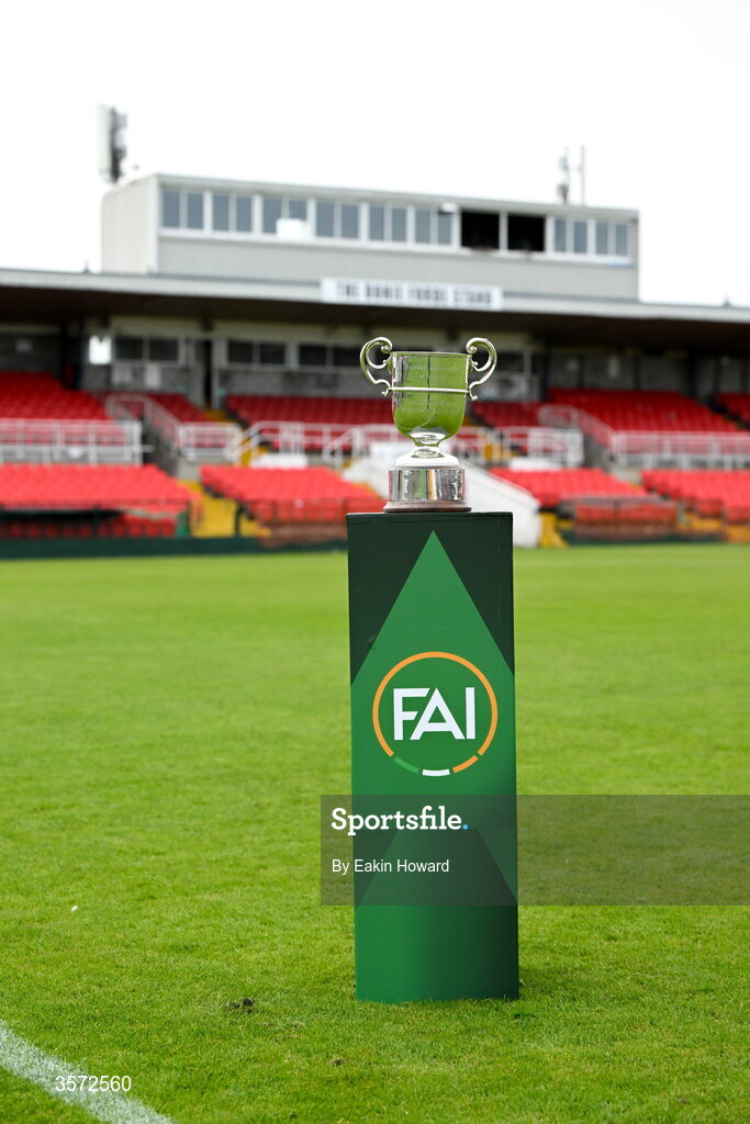 20 September 2026; The trophy is seen before the 2026 FAI Intermediate Cup Final between Cobh Wanderers and St Mary's at Munster FA Turners Cross Stadium in Cork. Photo by Eakin Howard/Sportsfile