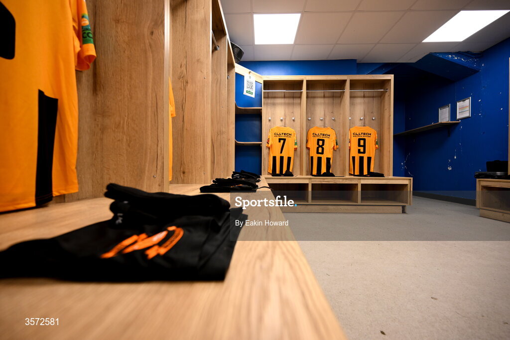 20 September 2026; Jerseys of Cobh Wanderers are seen in the locker room before the 2026 FAI Intermediate Cup Final between Cobh Wanderers and St Mary's at Munster FA Turners Cross Stadium in Cork. Photo by Eakin Howard/Sportsfile