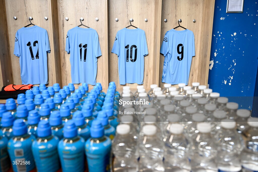 20 September 2026; Jerseys of St Mary's AFC are seen in the locker room before before the 2026 FAI Intermediate Cup Final between Cobh Wanderers and St Mary's at Munster FA Turners Cross Stadium in Cork. Photo by Eakin Howard/Sportsfile