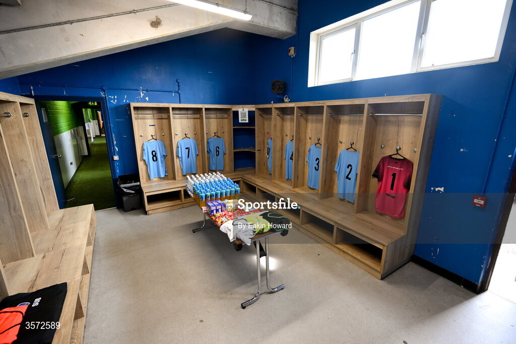 20 September 2026; Jerseys of St Mary's AFC are seen in the locker room before before the 2026 FAI Intermediate Cup Final between Cobh Wanderers and St Mary's at Munster FA Turners Cross Stadium in Cork. Photo by Eakin Howard/Sportsfile