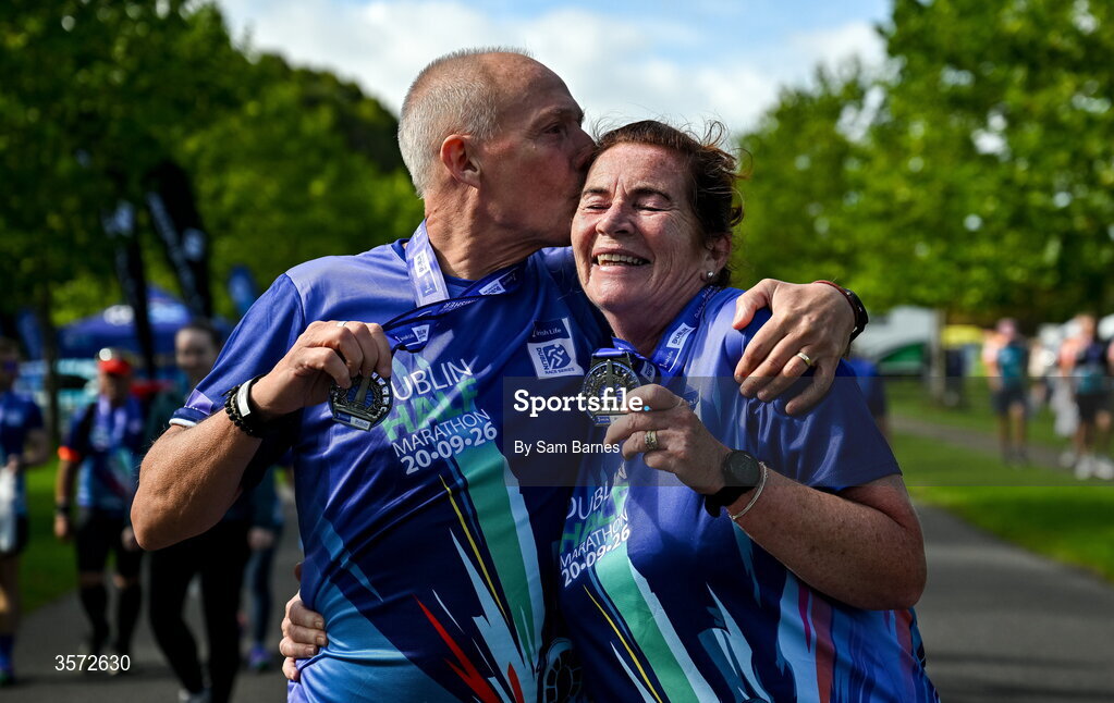 20 September 2026; Noel Bollard, left, and Margaret Bollard from Greystones, Wicklow, pictured during the 2026 Irish Life Dublin Half Marathon, which took place on Sunday 20th September in Phoenix Park, marking the final event of the 2026 Irish Life Dublin Race Series. Photo by Sam Barnes/Sportsfile
